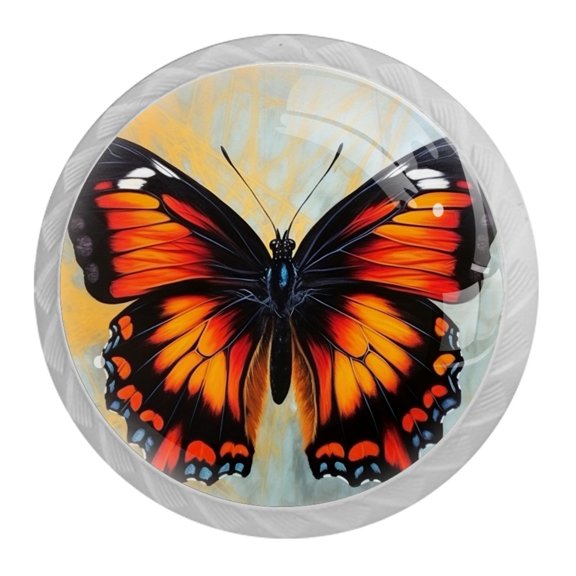 HemaKayy 4 Pack 1.37" Decorative Cabinet Knobs - Elegant Door Handles for Home Kitchen Furniture Decor | ABS Resin with Glass Finish | Easy Installation | Orange Black Butterfly Marble Texture