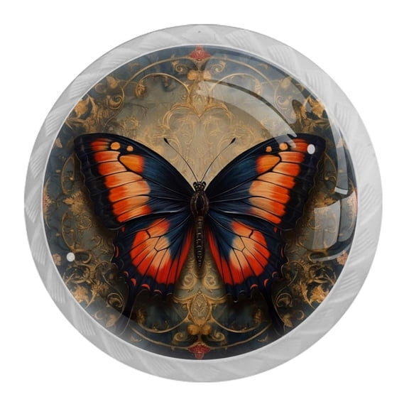 HemaKayy 4 Pack 1.37" Decorative Cabinet Knobs - Elegant Door Handles for Home Kitchen Furniture Decor | ABS Resin with Glass Finish | Easy Installation | Painted Lace Orange Blue Butterfly