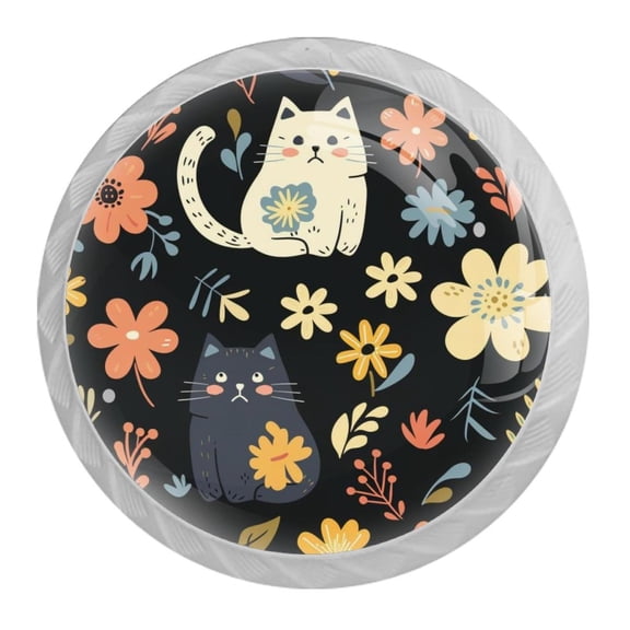 4 Pack 1.37" Decorative Flower Cat Kitchen Cabinet Knobs with Screws (0.28lb)