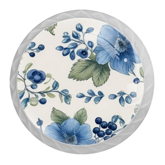 4 Pack 1.37" Decorative Navy Floral Kitchen Cabinet Knobs with Screws (0.28lb)