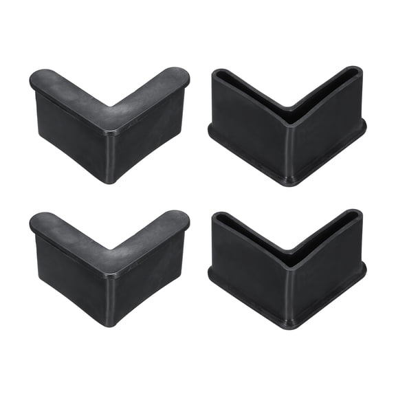 4 Pack 1-5/8" Bed Frame End Caps, Rubber L-Shape Angle Iron Foot Pad Leg Protector, Anti-Slip Leg Caps Edge Corner Furniture End Covers with Side for Furniture Shelves, Black