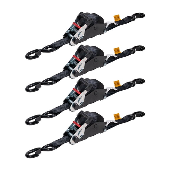 4 Pack 1.5''x16' Auto Retractable Ratchet Straps with Safety Lock S Hook, 1,667 lbs WLL, Padded Handle, Self Ratcheting Tie Down Strap for Boat, Jet Ski, ATVs, Bikes