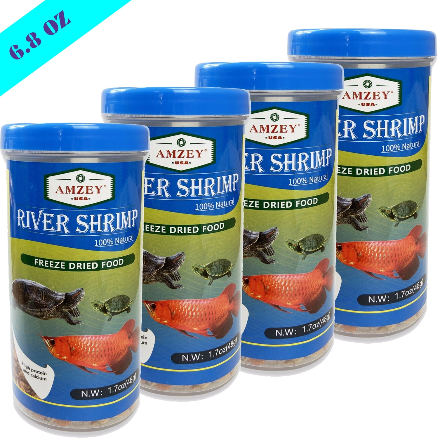 4 Pack 1.7 oz Freeze Dried River Shrimp100 Natural Fish Food, High