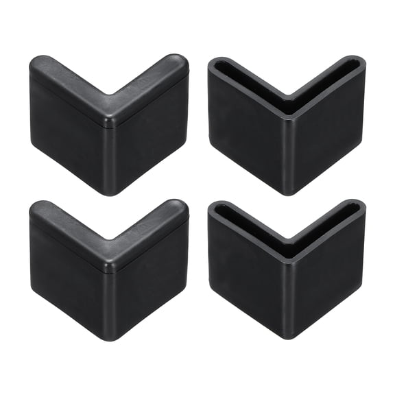 4 Pack 1" Bed Frame End Caps, Rubber L-Shape Angle Iron Foot Pad Leg Protector, Anti-Slip Leg Caps Edge Corner Furniture End Covers for Furniture Shelves, Black