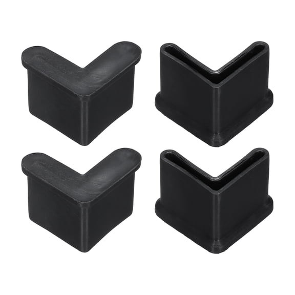 4 Pack 1" Bed Frame End Caps, Rubber L-Shape Angle Iron Foot Pad Leg Protector, Anti-Slip Leg Caps Edge Corner Furniture End Covers with Side for Furniture Shelves, Black