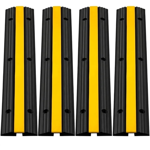 4-Pack 1-Channel Rubber Cable Protector Ramps, 22,046 lbs Capacity Heavy Duty Wire Cord Cover & Speed Bump for Driveway