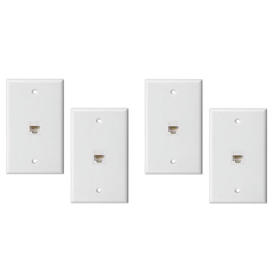 4-Pack 1-Port Ethernet Wall Plate, Plate with RJ45 Female to Female Inline Coupler Insert