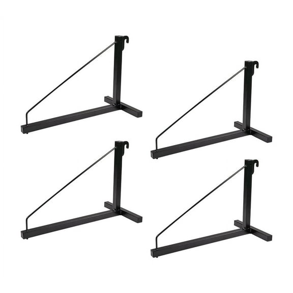 4 Pack 1 Tier Shipping Container Shelving Bracket with Hooks - 16"x18", 550 lbs WLL - Black Powder Coated Steel for Heavy Duty Trailer Containers - Easy to Assemble & Remove