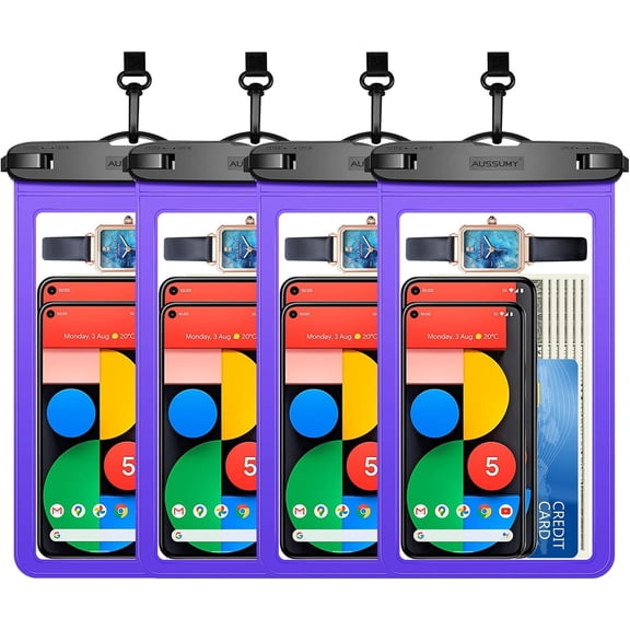 4 Pack 10.5“ Large Waterproof Phone Pouch - Underwater Clear Cell Holder - Universal Water Proof Dry Bag with Neck Lanyard for iPhone 16 Pro Max Samsung Galaxy with Heavy Case for Beach Swimming Pool