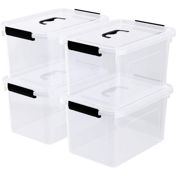 4 Pack 10.5 Quart Clear Storage Box, Plastic Storage Bins with Lids, Stackable Latching Box with Handle, Durable Storage Containers for Organizing