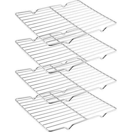 4 Pack 10 × 8 x 0.8 Inch Metal Grate Cooling Rack, Stainless Steel Small Wire Cooling Rack, Rectangle Baking Cooling Rack for Cooking, Fits Small Toaster Oven, Dishwasher Safe