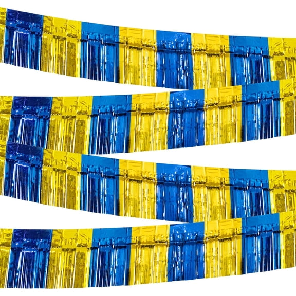 4 Pack 10 Feet Graduation Parade Floats Foil, Royal Blue Gold Fringe Garland Tinsel Streamers Banner Fringe Curtain Banner for Graduation Homecoming Birthday Party Decorations (Royal Blue, Gold)