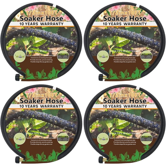 4-Pack 10-Foot Heavy-Duty Rubber Soaker Hose for Garden Drip Irrigation
