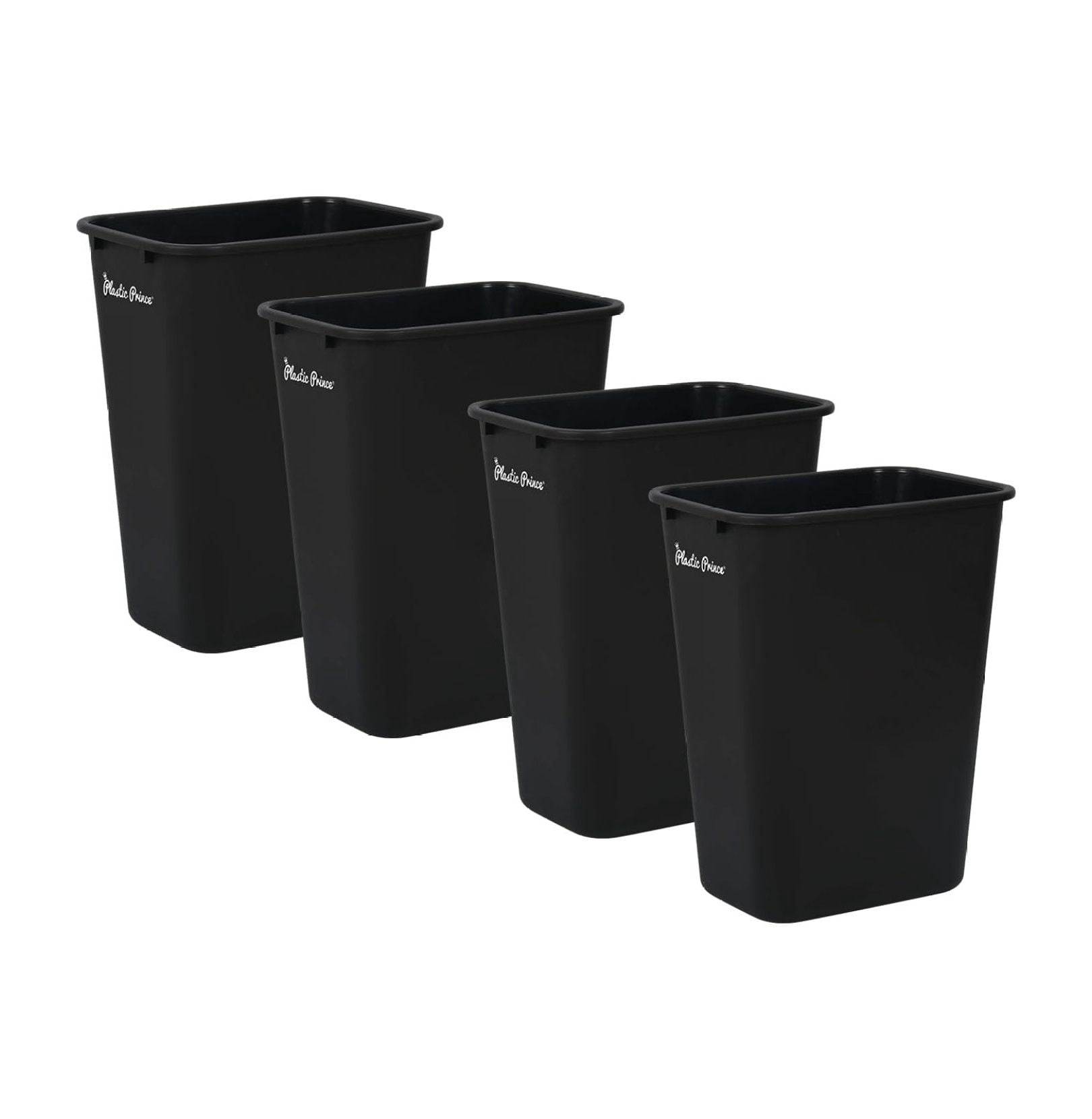 (4 Pack) 10 Gallon/40 Qt Wastebasket, Black Plastic Rectangular, Trash ...