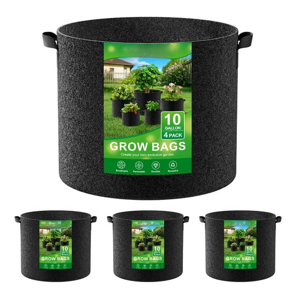 CHOII 4Pack 10 Gallon Grow Bags Garden Heavy Duty Non-Woven Aeration Plant Fabric Pot Vegetables Container (Black)