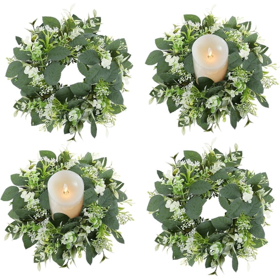 4 Pack 10 Inch Eucalyptus Candle Rings, Greenery Candle Rings Wreaths for Pillar Candles, Artificial Floral Candle Rings for Wedding, Farmhouse, Table Centerpieces Decor