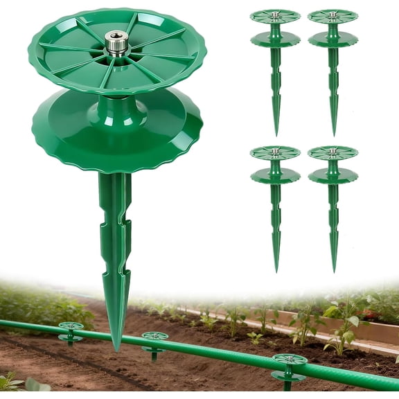 4 Pack 10 Inch Garden Hose Guide Stakes, Upgraded Reinforced Disc, Rotatable Double-Disk Sun Protection Heavy-Duty Plastic Stake, Hose Guard for Yard, Lawn & Flower Bed Landscaping(Green 4Pcs)