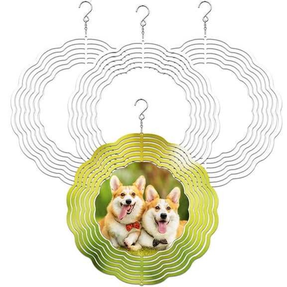 4 Pack 10 Inch Sublimation Wind Spinner Blanks, 3D Aluminum Wind Powered Kinetic Sculpture, Spinner Suspension Trim for Yards & GardensRound