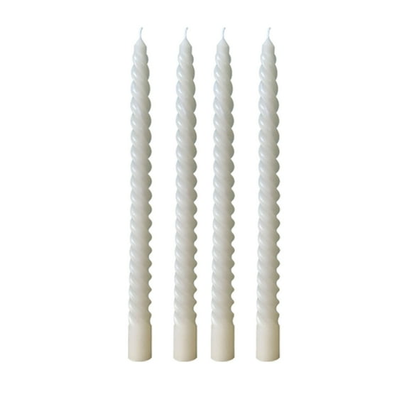 4 Pack 10 Inch White Spiral Taper Candles for Home Decor and Religious Ceremonies, Unscented Dripless Twisted Candlesticks for Weddings Dinner Holiday Decoration Formal Events(White)