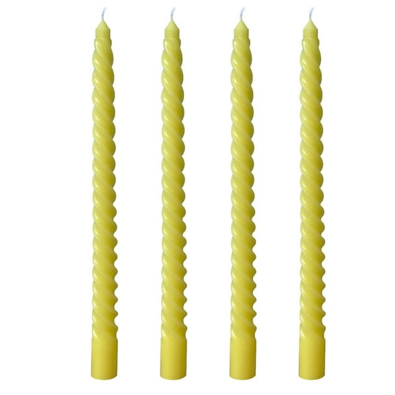 4 Pack 10 Inch Yellow Spiral Taper Candles for Summer Spring Home Decoration, Unscented Dripless Twisted Candlesticks for Dinner Birthday Party Outdoor Gathering and Easter