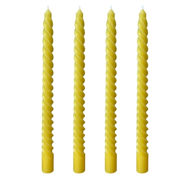 4 Pack 10 Inch Yellow Spiral Taper Candles for Summer Spring Home Decoration, Unscented Dripless Twisted Candlesticks for Dinner Birthday Party Outdoor Gathering and Easter