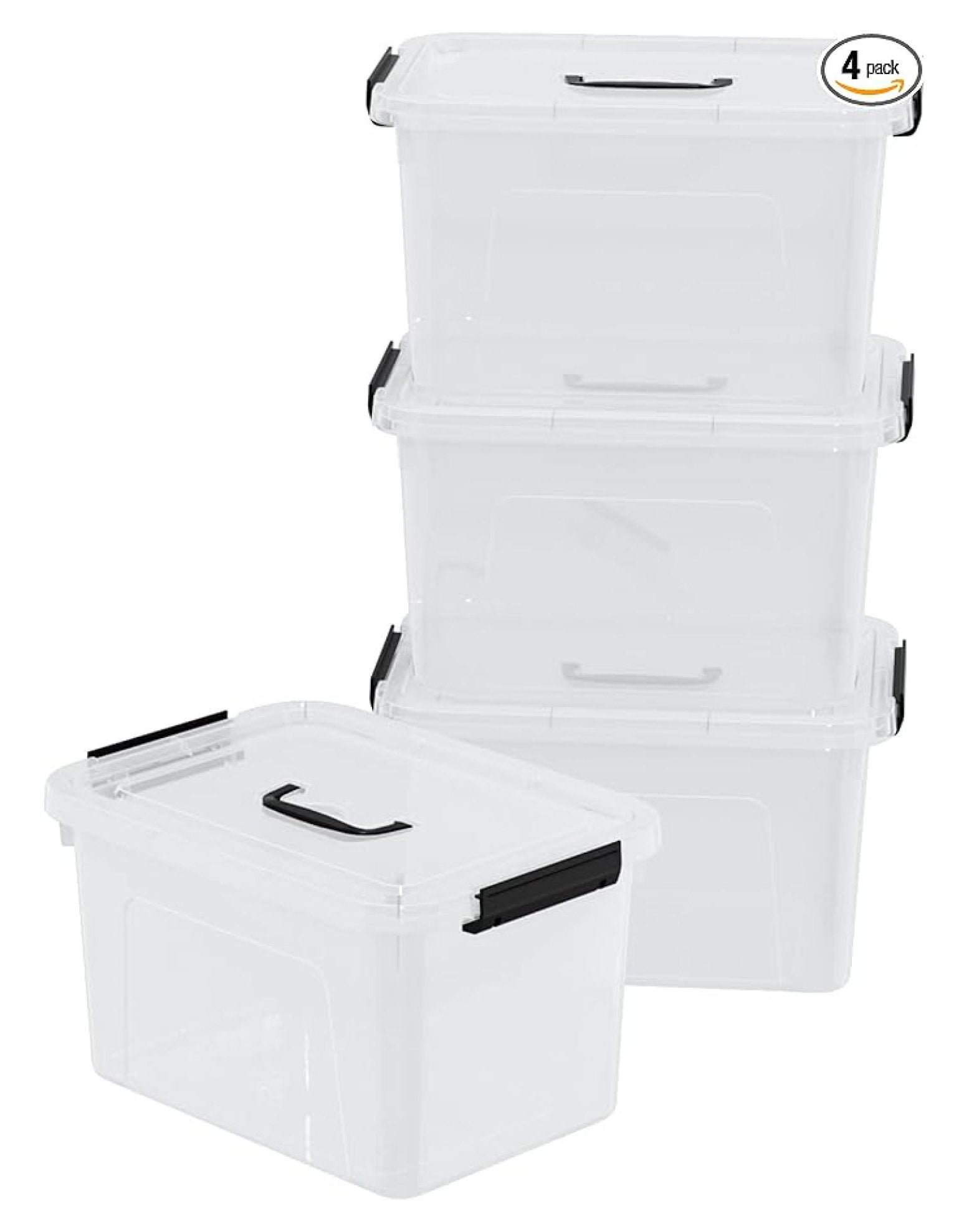 4-Pack 10 L Plastic Latching Box with Handle, Clear Storage Containers ...