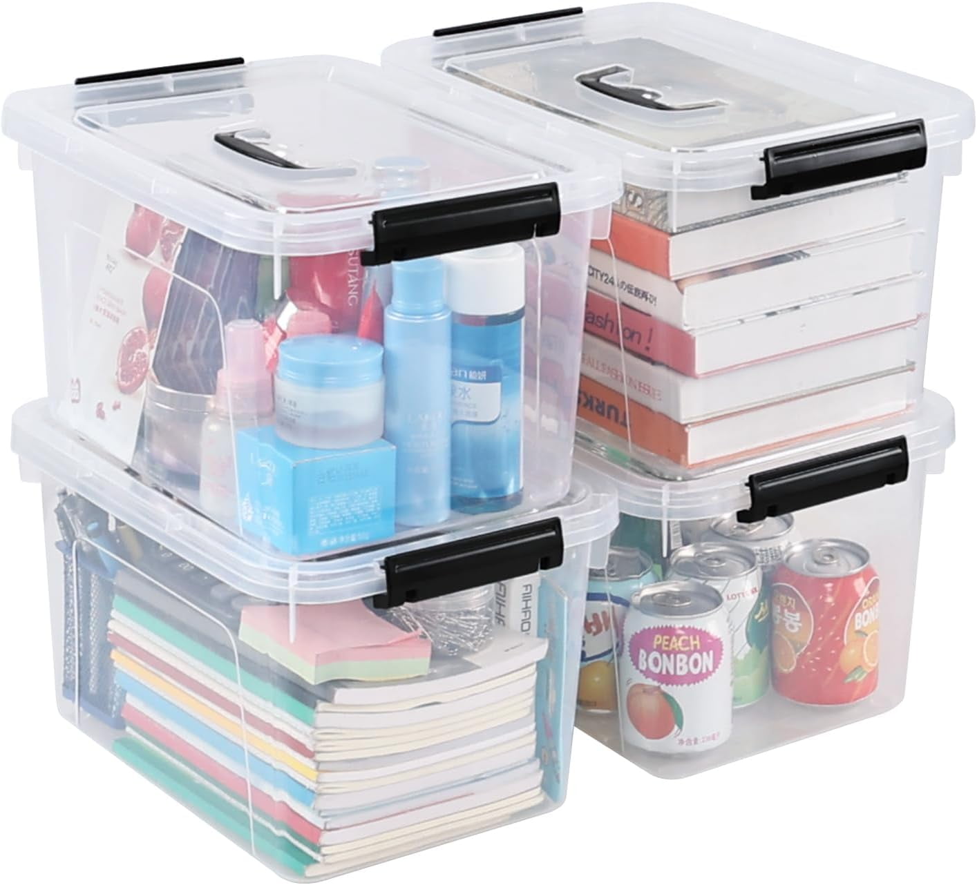 4-Pack 10 L Plastic Storage Bin with Handle, Clear Latching Container ...