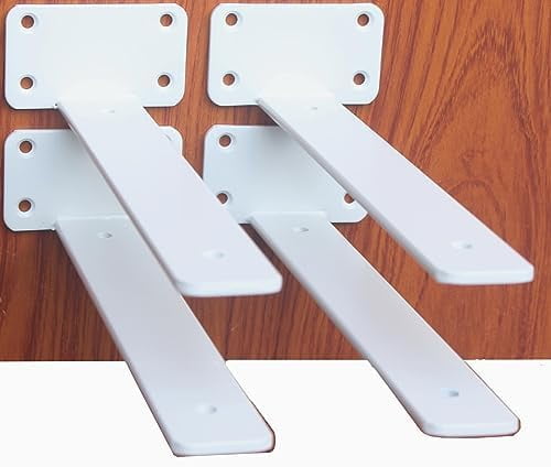 4 Pack - 10 inch White Hidden L Shelf Bracket (1/5 Inch Thicked) Iron Floating Shelf Brackets Rustic Industrial Metal Brackets for Shelf Support