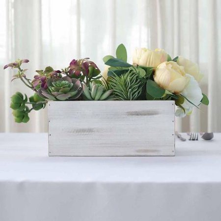 4 Pack | 10"x5'' Whitewash Rectangular Wood Planter Box Set With Removable Plastic Liners