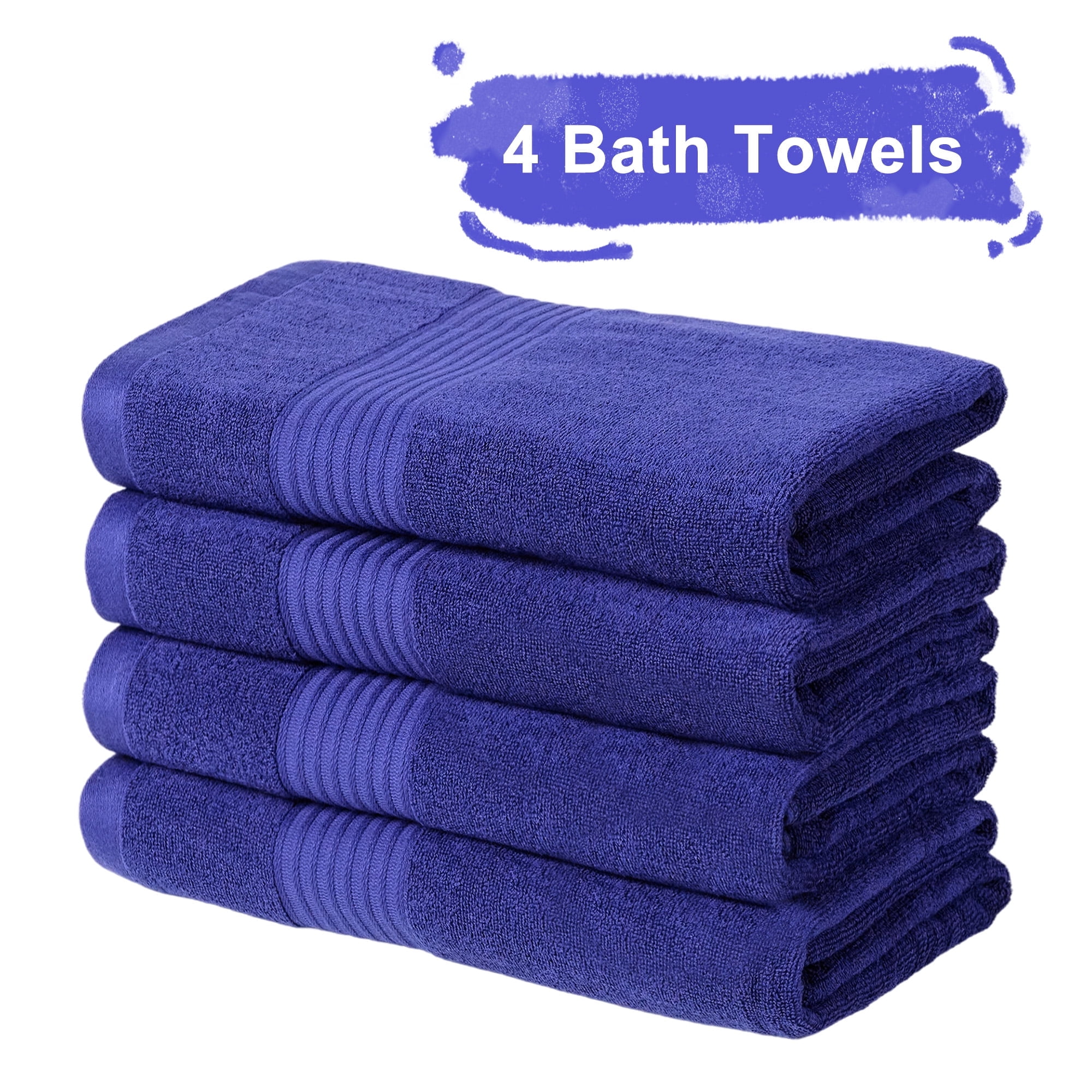 4-Pack 100% Cotton Bath Towel Set, 55" x 28", Suprt Soft & Quick Dry for Bathroom, Beach & Spa, Navy Blue