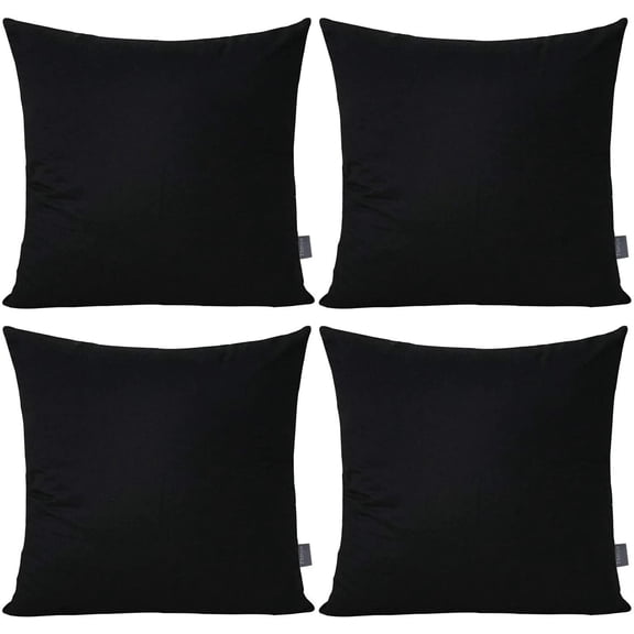 4-Pack 100% Cotton Comfortable Solid Decorative Throw Pillow Case Square Cushion Cover Pillowcase Sublimation Blank Pillow Covers DIY Throw Pillowcase for Sofa(18x18inch/45x45cm,Black)