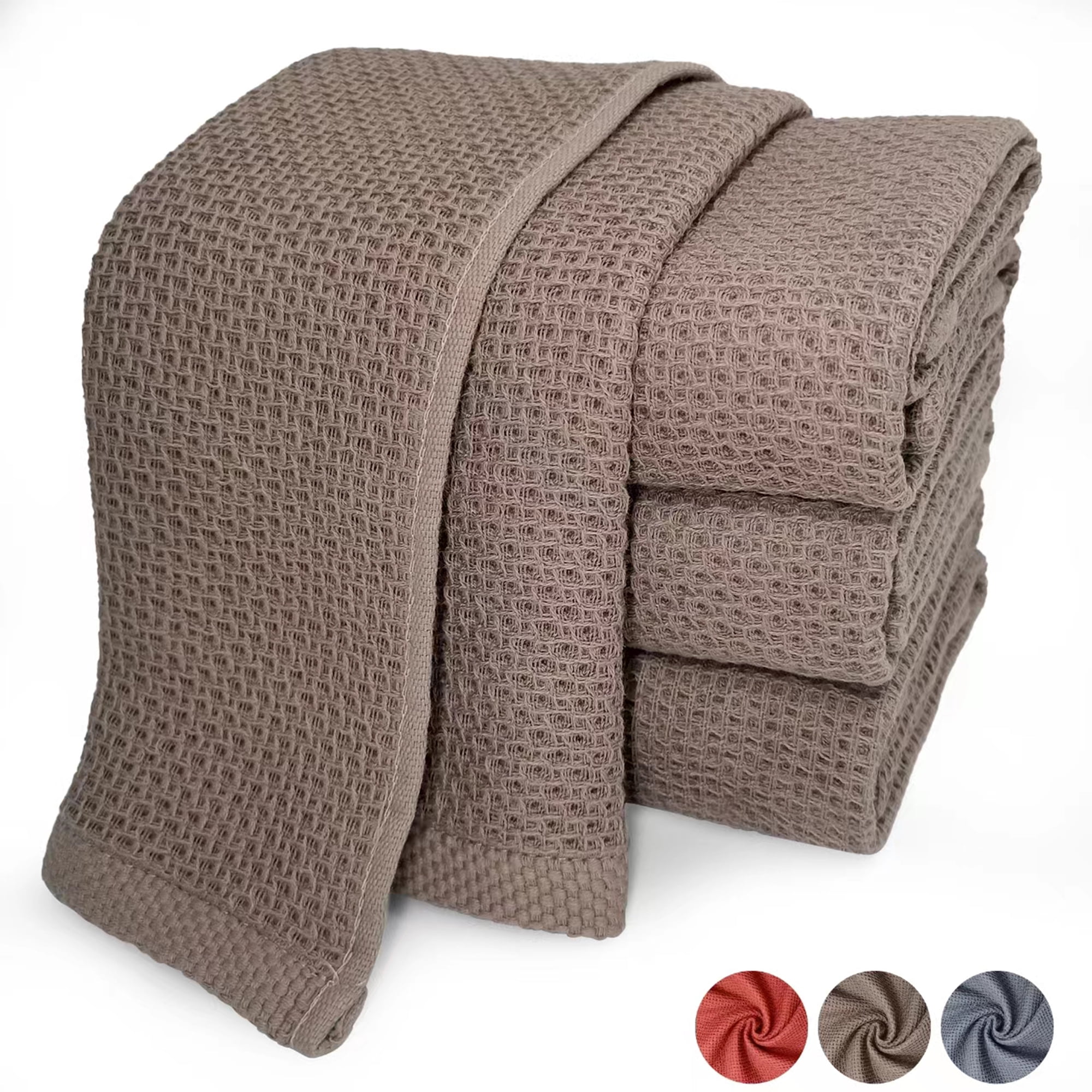 4 Pack 100% Cotton Dish Towels, Waffle Weave Dish Cloths for Washing Dishes, Quick Drying Kitchen Dish Towels Rags, 13x28 Inches, Brown