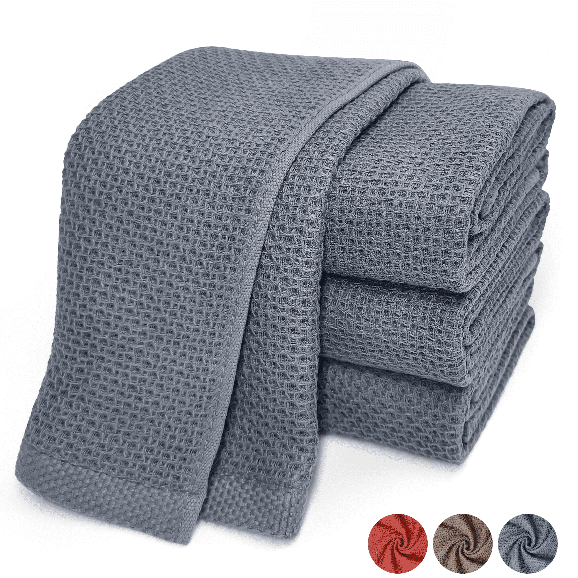 Homieway 4 Pack Cotton Waffle Weave Dish Towels 13x28 Inches Grey ...