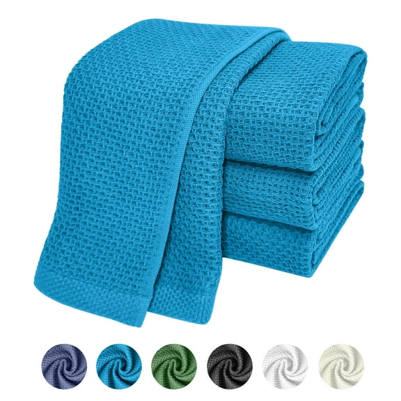 4 Pack 100% Cotton Dish Towels, Waffle Weave Dish Cloths for Washing Dishes, Quick Drying Kitchen Dish Towels Rags, 13x28 Inches, Teal