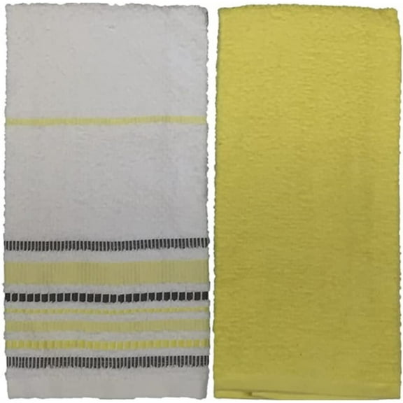 4 Pack, 100% Cotton Terry Kitchen Towels - 2 Pcs White with Strips and 2 Pcs Solid Orange Terry Kitchen Towels, Ultra Absorbent, Machine Washable Size: 16 inch x 26 inch.