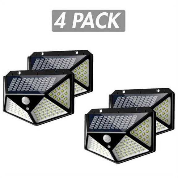 4 Pack 100 LED Solar Power PIR Motion Sensor Light Outdoor Security Garden Waterproof