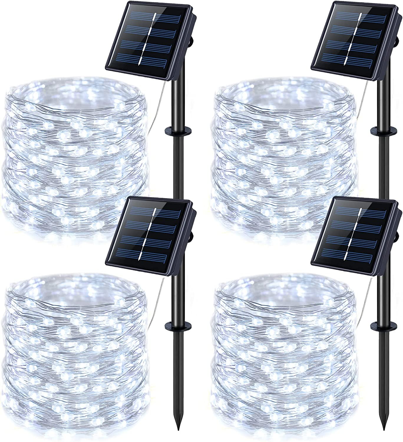 4 Pack 100 LED Solar String Lights for Outside, 33ft White Solar Fairy Lights Outdoor Waterproof, 8 Modes Solar Christmas Lights for Garden Yard Tree Wedding Decorations