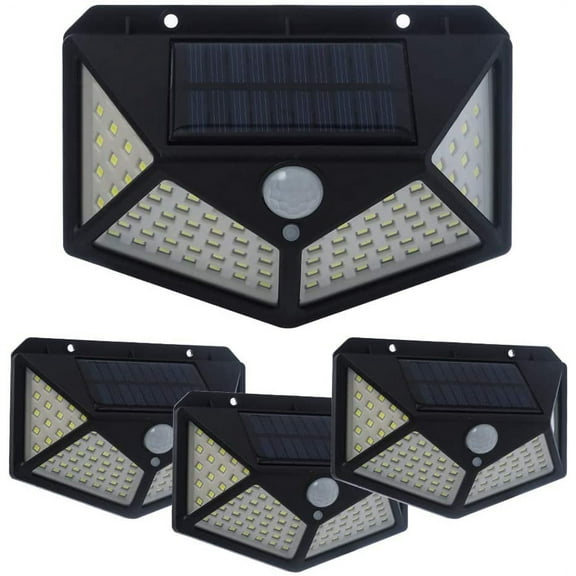 4 Pack 100 LEDs Solar Light Outdoor Sensor Light,3 Wireless Lighting Modes,270° Wide Angle Super Bright IP65 Waterproof Solar Motion Sensor Security Lights (4 Pack)