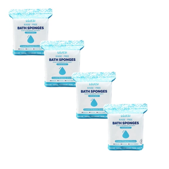 4 Pack 100 Pcs Rinse-Free Bathing Wipes for Adults, Rinse Free Bath Sponges, Disposable Bath Sponge, No Rinse Bath Sponges, Simply Dampen, Lather, for Elderly, Travel, Sky Blue