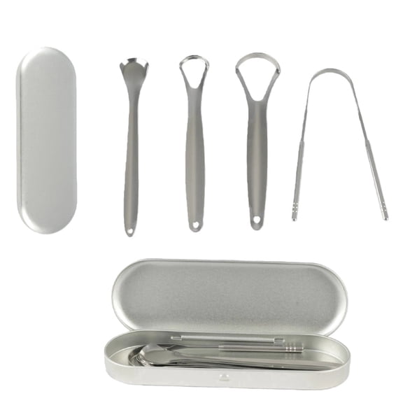 4-Pack Stainless Steel Tongue Scrapers with Travel Case – 100% Metal Tongue Cleaner for Adults, Durable & Easy to Use, Fresh Breath Oral Care