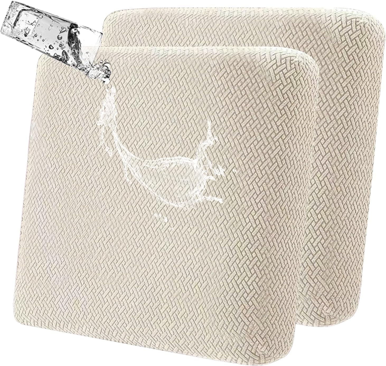 4 Pack 100% Waterproof Patio Sofa Cushion Covers, Stretch Outdoor/Indoor Individual Seat Cushion Cover Furniture Protector Sofa Slipcover, Beige