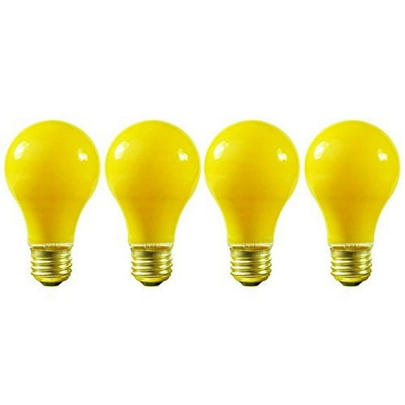 (4-Pack) 100W A19 Yellow Bug Light Bulbs 130V, E26 Base, 100A/YB