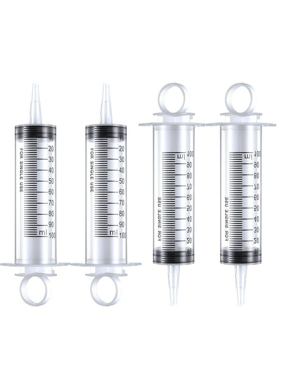4 Pack 100ml Syringes, Large Plastic Syringe for Scientific Labs, Multifunctiional Syringe Tools for Garden Watering, Refilling