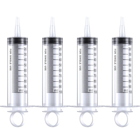 Somnr 4 Pack 100ml Syringes, Large Plastic Syringe for Scientific Labs and Liquid Dispensing Metric Multiple Uses