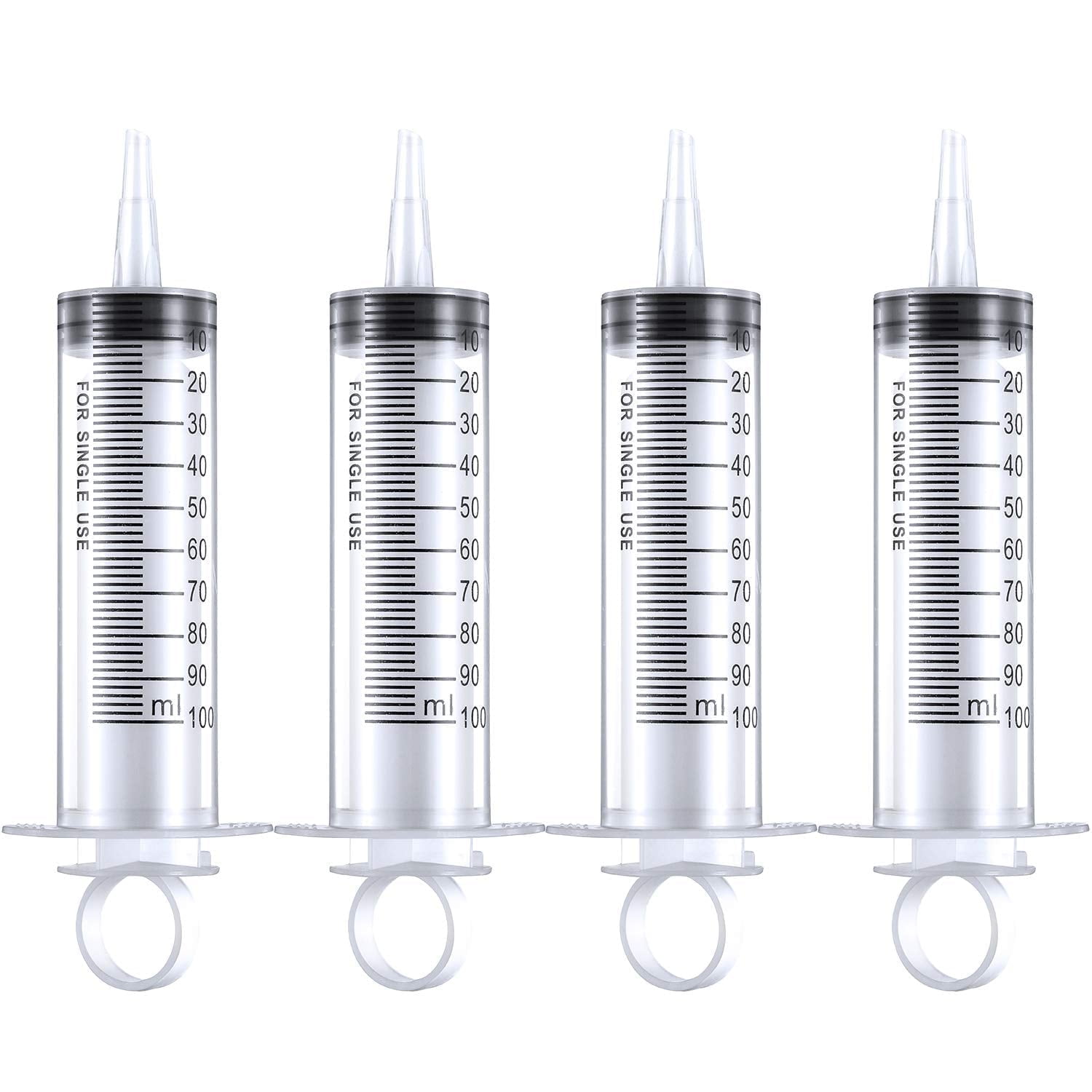 AASF QiShi 4 Pack 100ml Syringes, Large Plastic Syringe for Scientific Labs and Liquid Dispensing Metric Multiple Uses