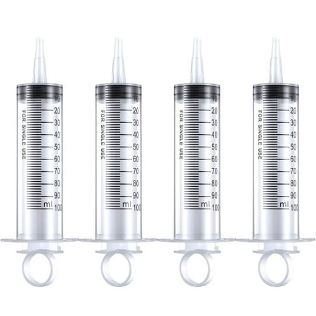 QiShi 4 Pack 100ml Syringes, Large Plastic Syringe for Scientific Labs and Liquid Dispensing Metric Multiple Uses