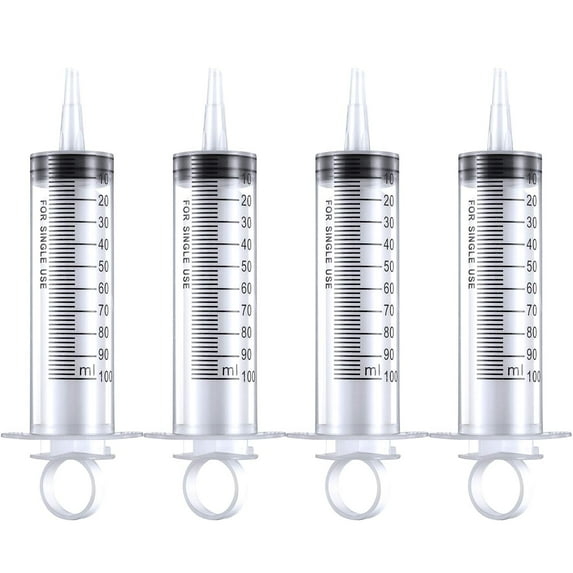 QiShi 4 Pack 100ml Syringes, Large Plastic Syringe for Scientific Labs and Liquid Dispensing Metric Multiple Uses