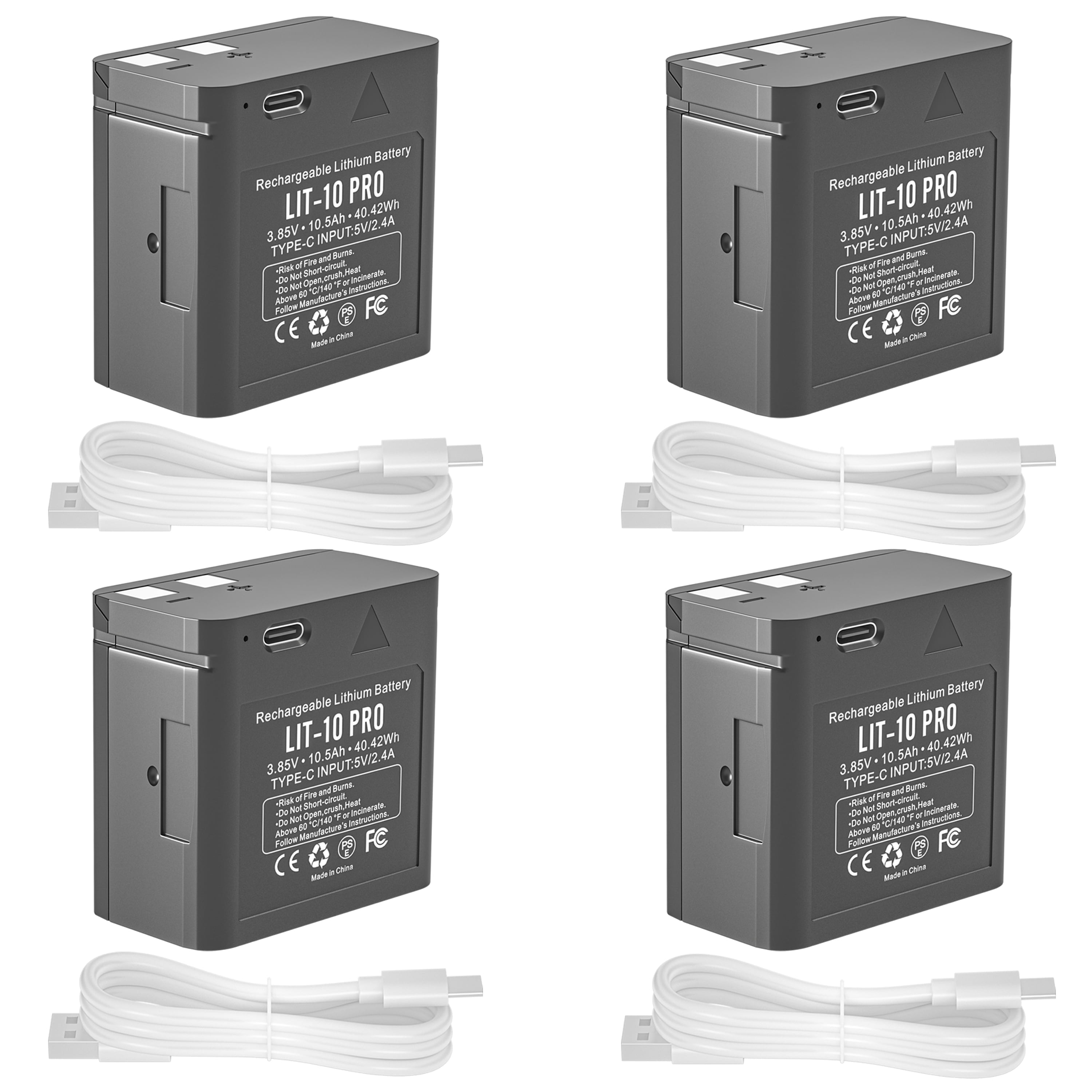 4 Pack 10500mAh Replacement LIT 10 Pro Rechargeable Battery for SPYPOINT Trail Camera LINK-MICRO-LTE, CELL-LINK, LM2, LINK-MICRO-S-LTE, FLEX M, for 3.85V Hunting Camera Battery with Type-C Cable