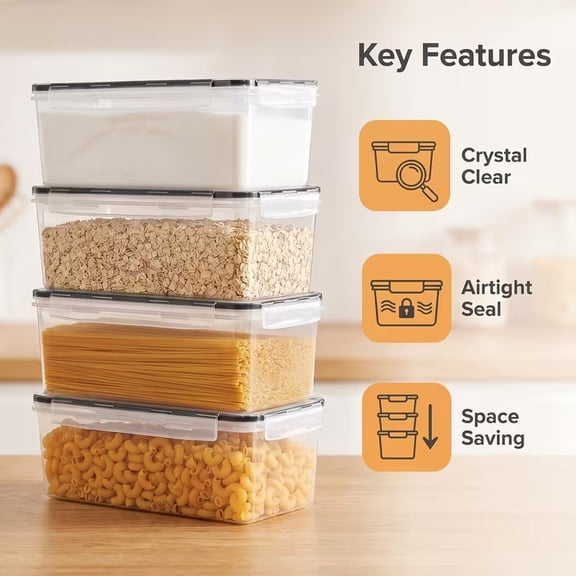 4Pack 108.2oz Tall Airtight Pasta Storage Canisters, BPAFree Stackable Plastic Containers with Sealed Lids, Large Spaghetti Keeper for Noodles & Dry Goods, Kitchen Pantry Organization
