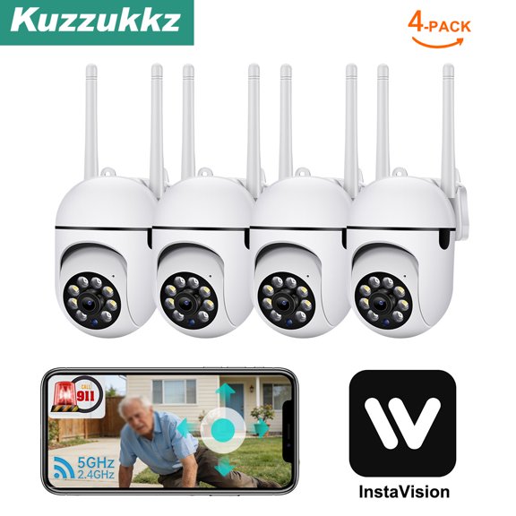 4-Pack 1080P Outdoor WiFi PTZ Security Camera, 2.4G & 5GWiFi, Auto Tracking, 2 Way Audio, Spot Night Vision,support SD Card & Cloud Storage, Indoor/Outdoor CCTV Camera for Baby/Elderly